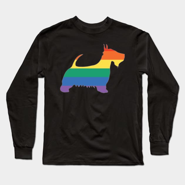 Rainbow Pride Flag Scotty Dog Silhouette Long Sleeve T-Shirt by MacPean